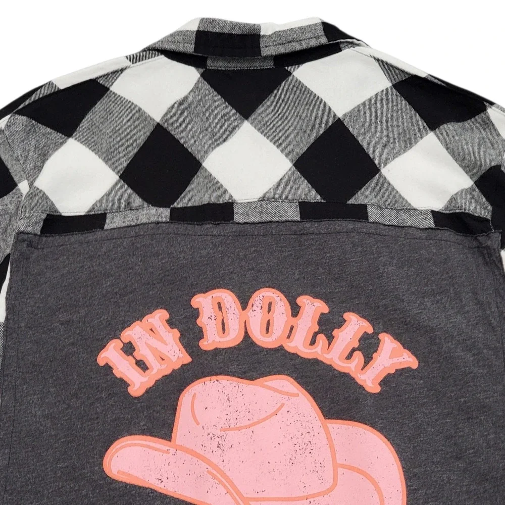 Dolly Parton Upcycled Flannel Shirt In Dolly We Trust Fits Womens Large Plaid - Picture 5 of 7